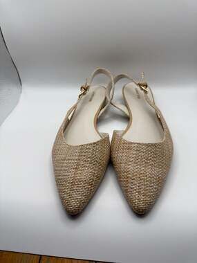 Lands' End Women's Natural Raffia Pointed Toe Slingback Flats